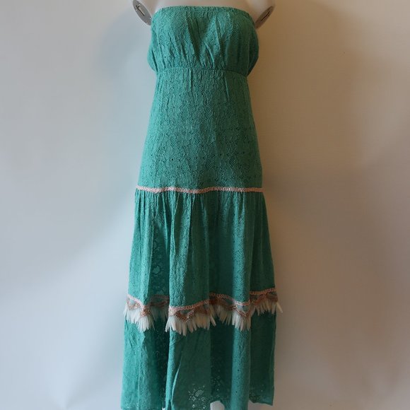 Elegant Teal Strapless Maxi Dress - Picture 2 of 12